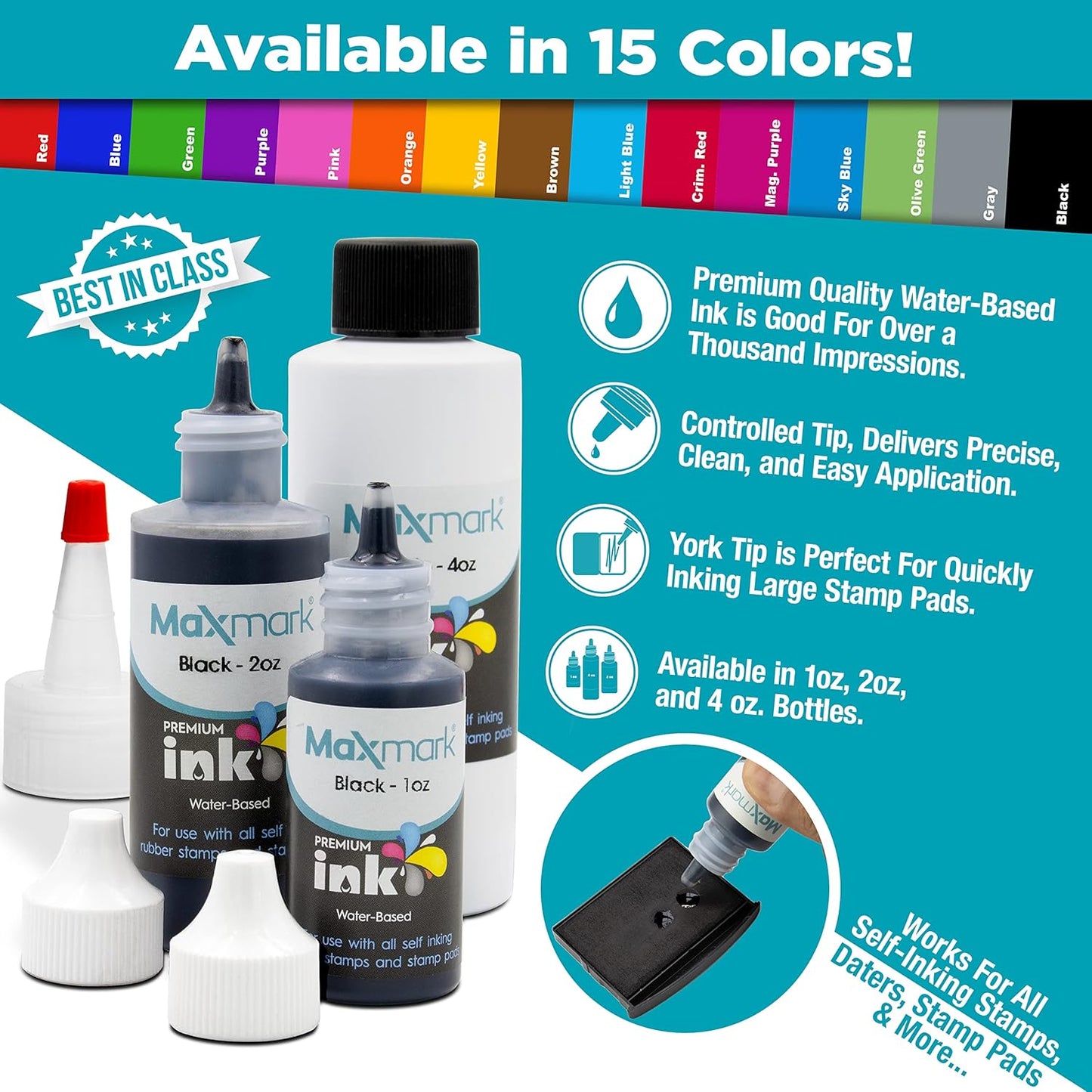 MaxMark Premium Refill Ink for self Inking Stamps and Stamp Pads, Pink Color - 2 oz.