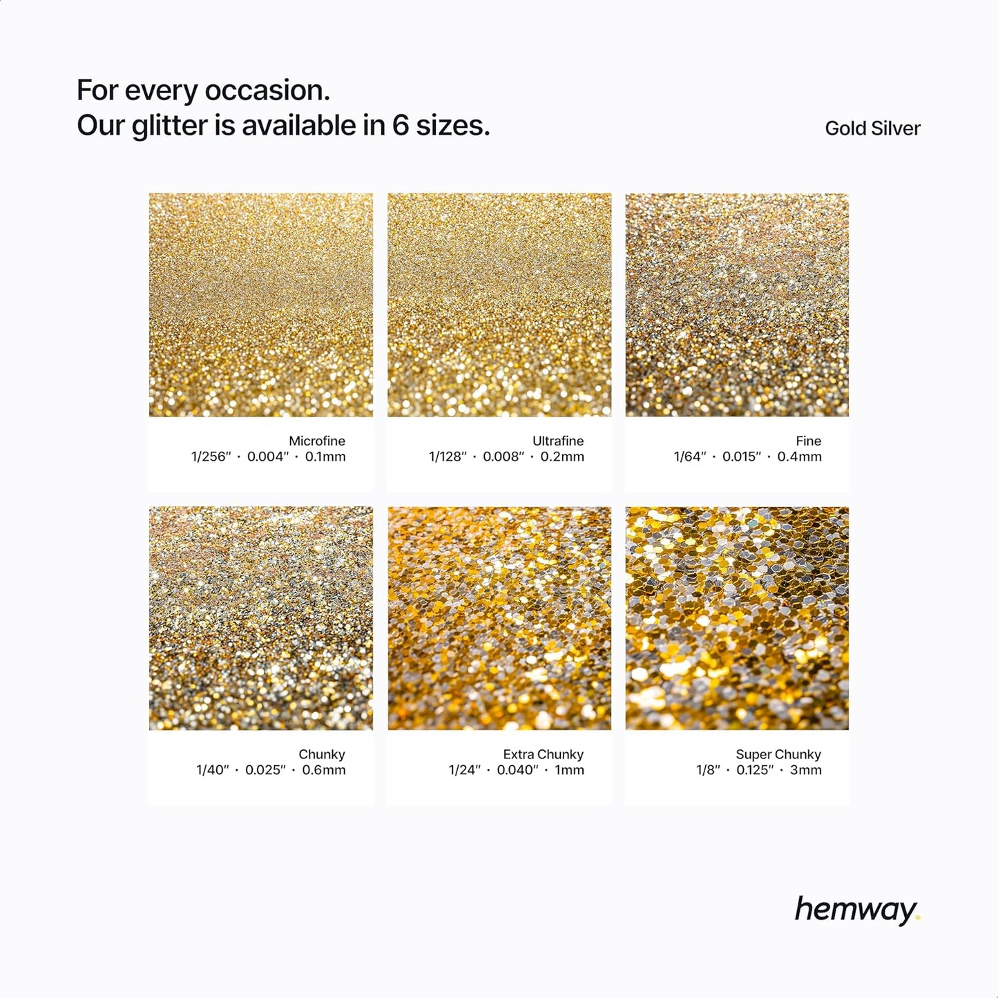 Hemway Polyurethane & Epoxy Resin Glitter 100g / 3.5oz Metallic Crystal Flake Additive for Flooring Jewelry Tumblers Glass Pigment - Chunky (1/40" 0.025" 0.6mm) - Gold Silver