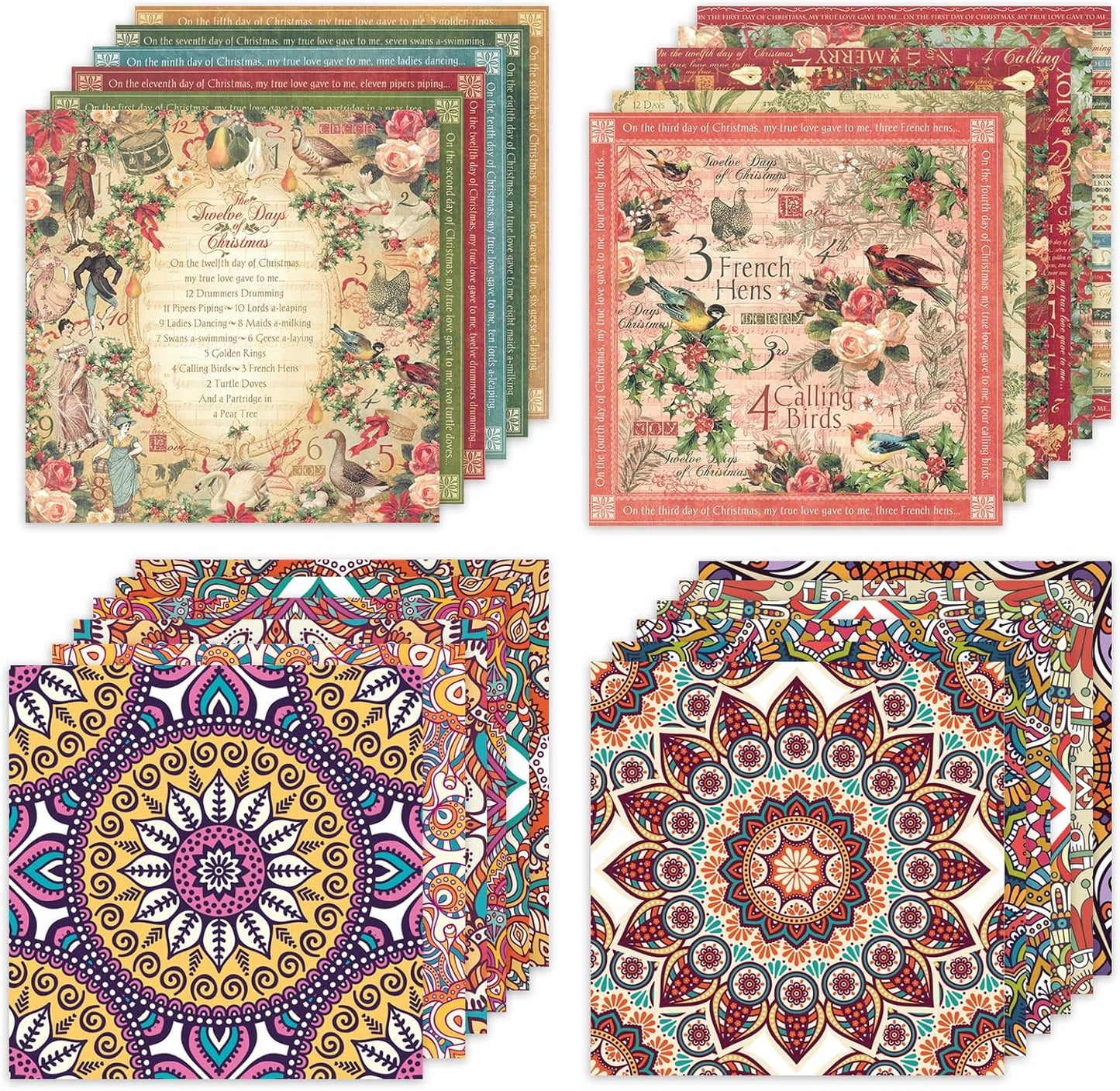 48 Sheets 24 Designs Scrapbook Paper Pad, 6"×6" Single-Sided Decopodge Craft Cardstock Paper,Scrapbooking DIY Decorative Background Cardmaking Supplies.Carols&Datura