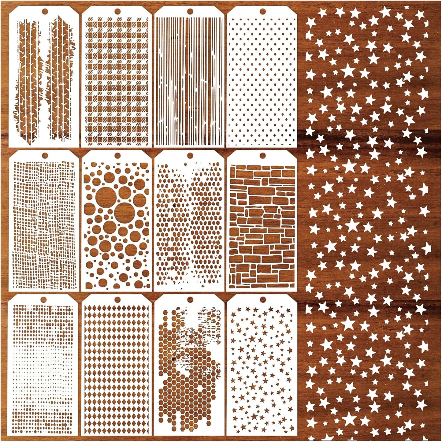 12-Piece Reusable Honeycomb Polka Dot Geometry Pattern Mixed Media Stencils for Painting on Wood, Paper, Cookie, Cake, Journal