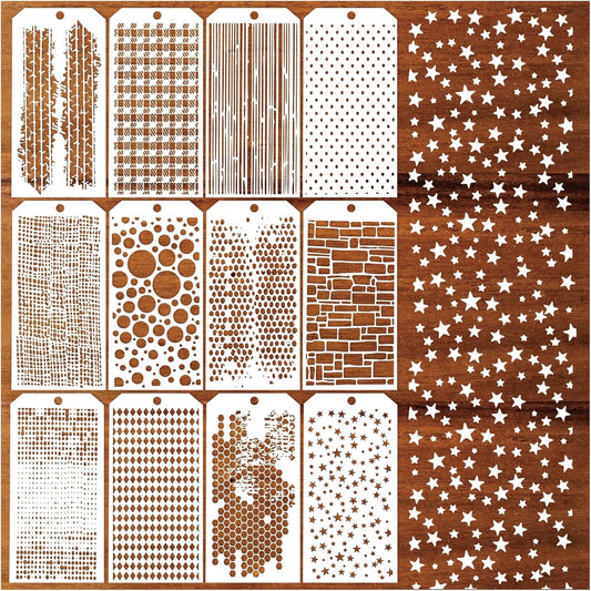 12-Piece Reusable Honeycomb Polka Dot Geometry Pattern Mixed Media Stencils for Painting on Wood, Paper, Cookie, Cake, Journal