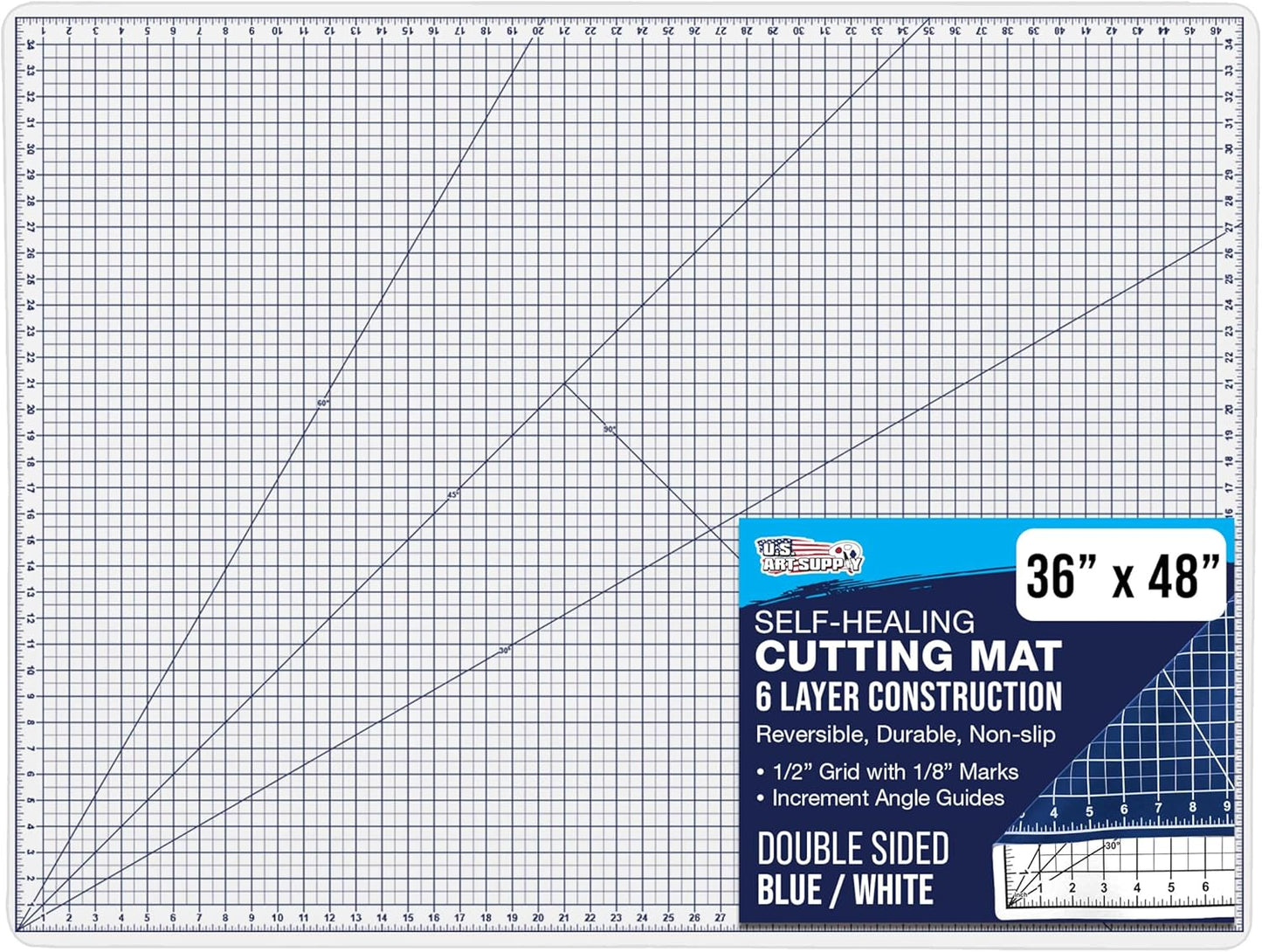 U.S. Art Supply 36" x 48" Self-Healing Cutting Mat 5-Ply - Double-Sided White/Blue Craft Mat, Non-Slip Cutting Mats for Crafts, Sewing, Quilting, Scrapbooking