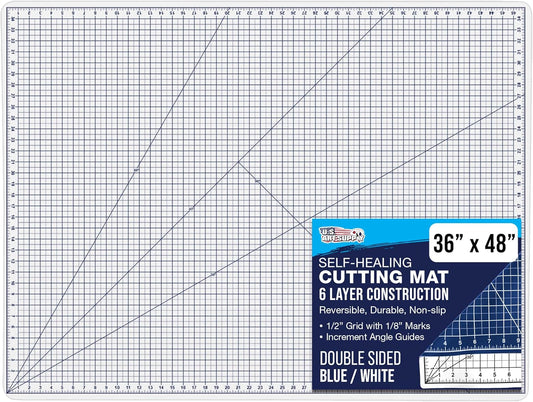 U.S. Art Supply 36" x 48" Self-Healing Cutting Mat 5-Ply - Double-Sided White/Blue Craft Mat, Non-Slip Cutting Mats for Crafts, Sewing, Quilting, Scrapbooking