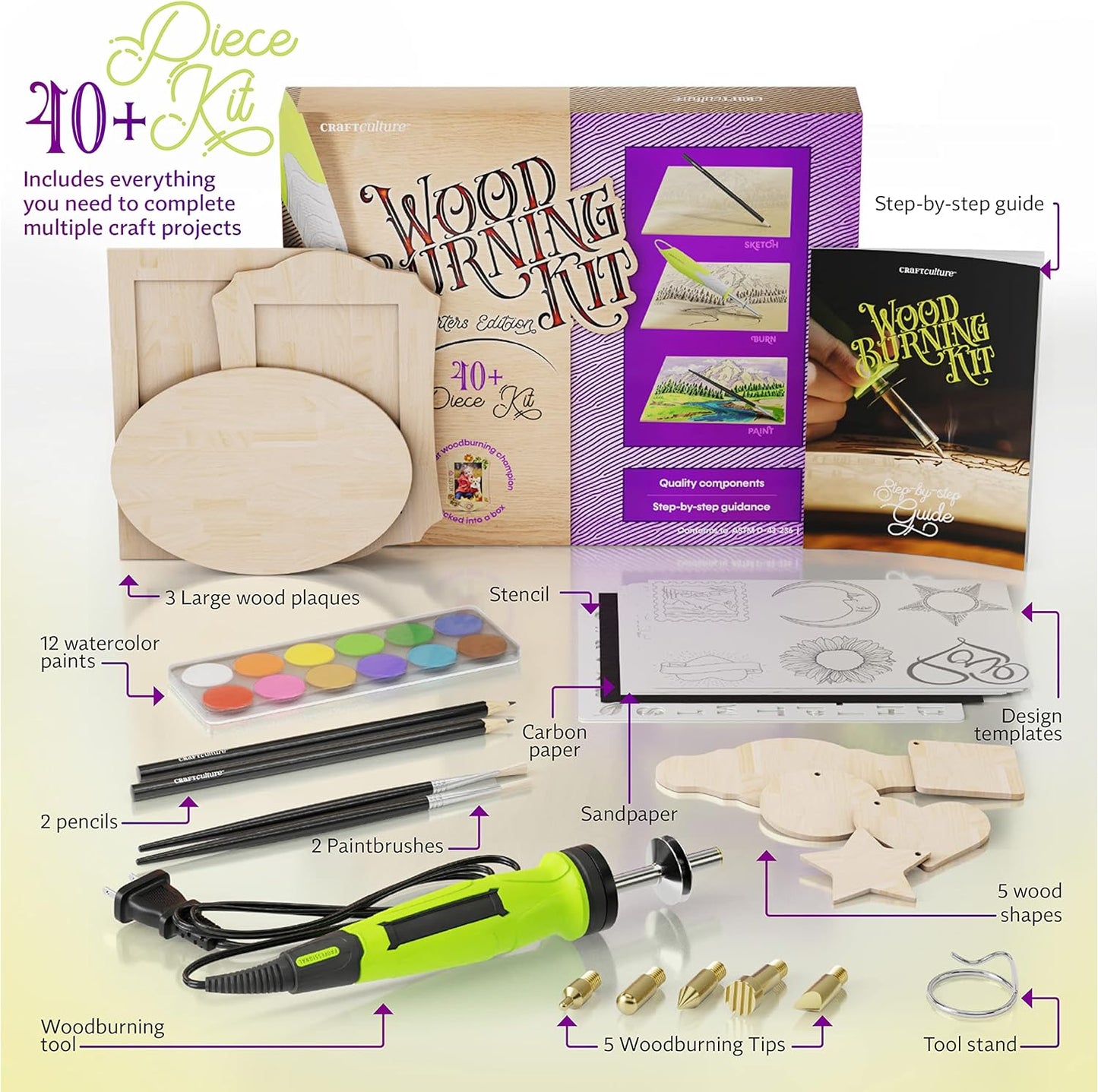 Craft Culture Beginners Wood Burning Kit for Kids and Teenage Boys & Girls Gifts for Boy or Girl Craft Projects Birthday Gift Idea for Older Children Teen Woodburning DIY Hobby Kits Art Activities