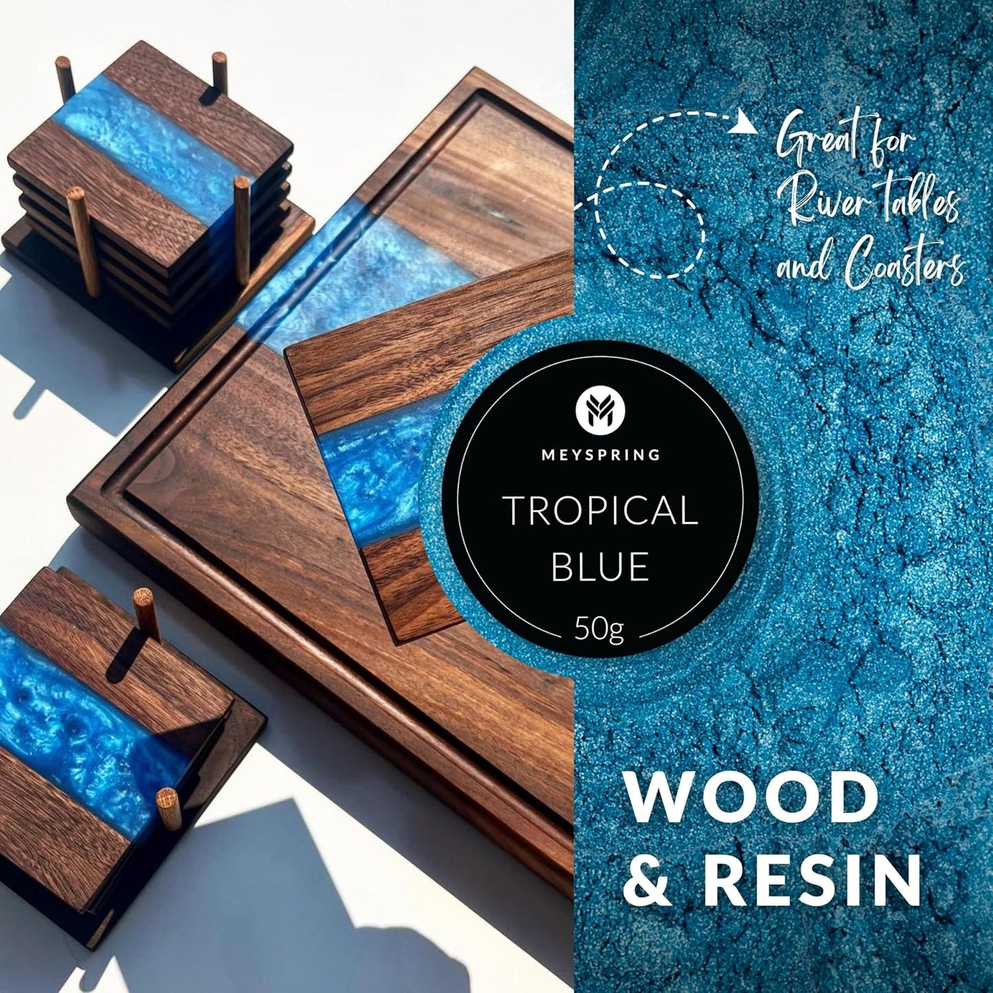 MEYSPRING Tropical Blue Epoxy Resin Color Pigment - 50 Grams - Great for Resin Art, Epoxy Resin, and UV Resin- Mica Powder for Epoxy Resin