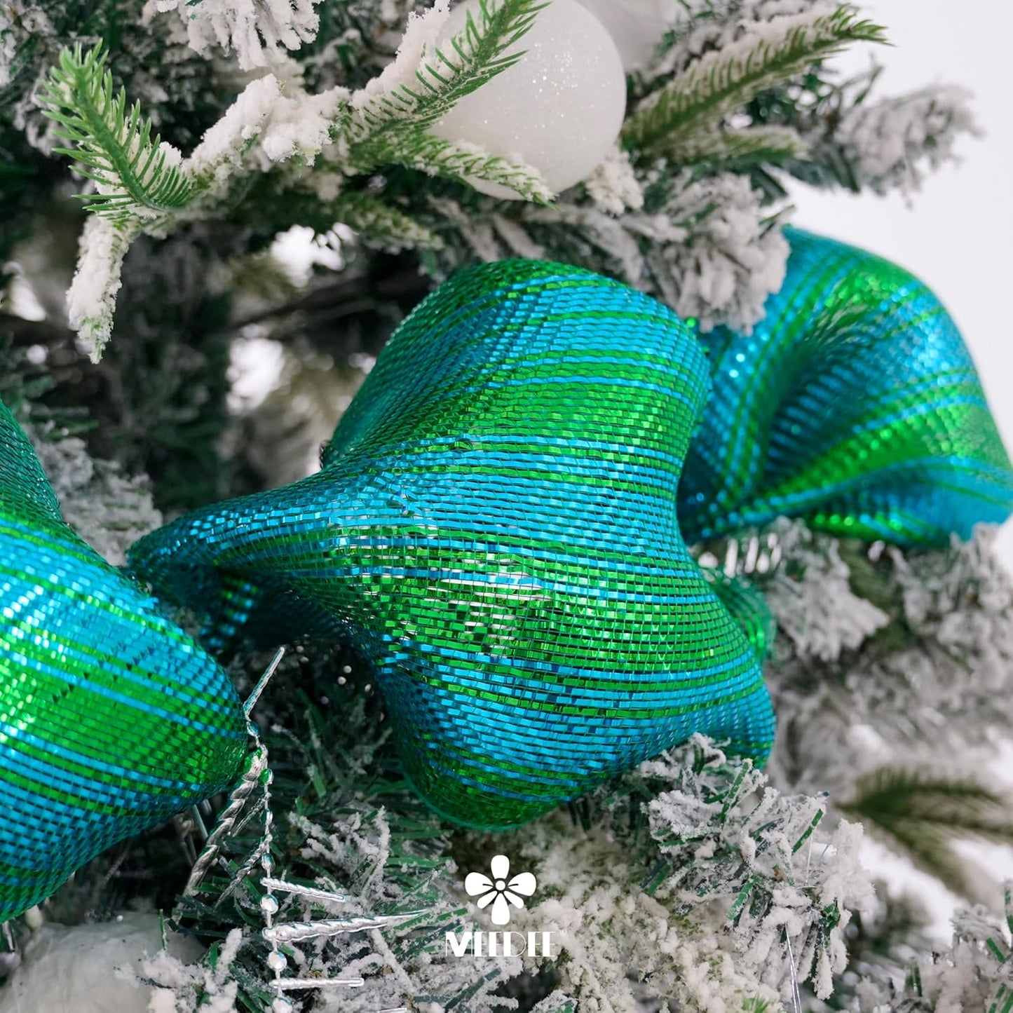 MEEDEE Peacock Ombre Deco Mesh 10 Inch Deluxe Wide Foil Metallic Xmas Mesh Christmas Tree Ribbon Ombre Mesh Ribbon for Christmas Tree, Wreaths, Garland, Gift Wrapping, Bows Making (30 Feet)