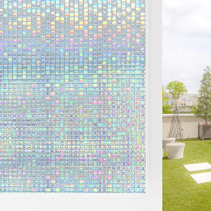 Privacy Window Film Stained Glass Non-Adhesive Rainbow Window Film Home Decorative Vinyl Static Cling Window Stickers Window Covering for Glass Door Bedroom Office 35.4 Inch x 13.1 Feet