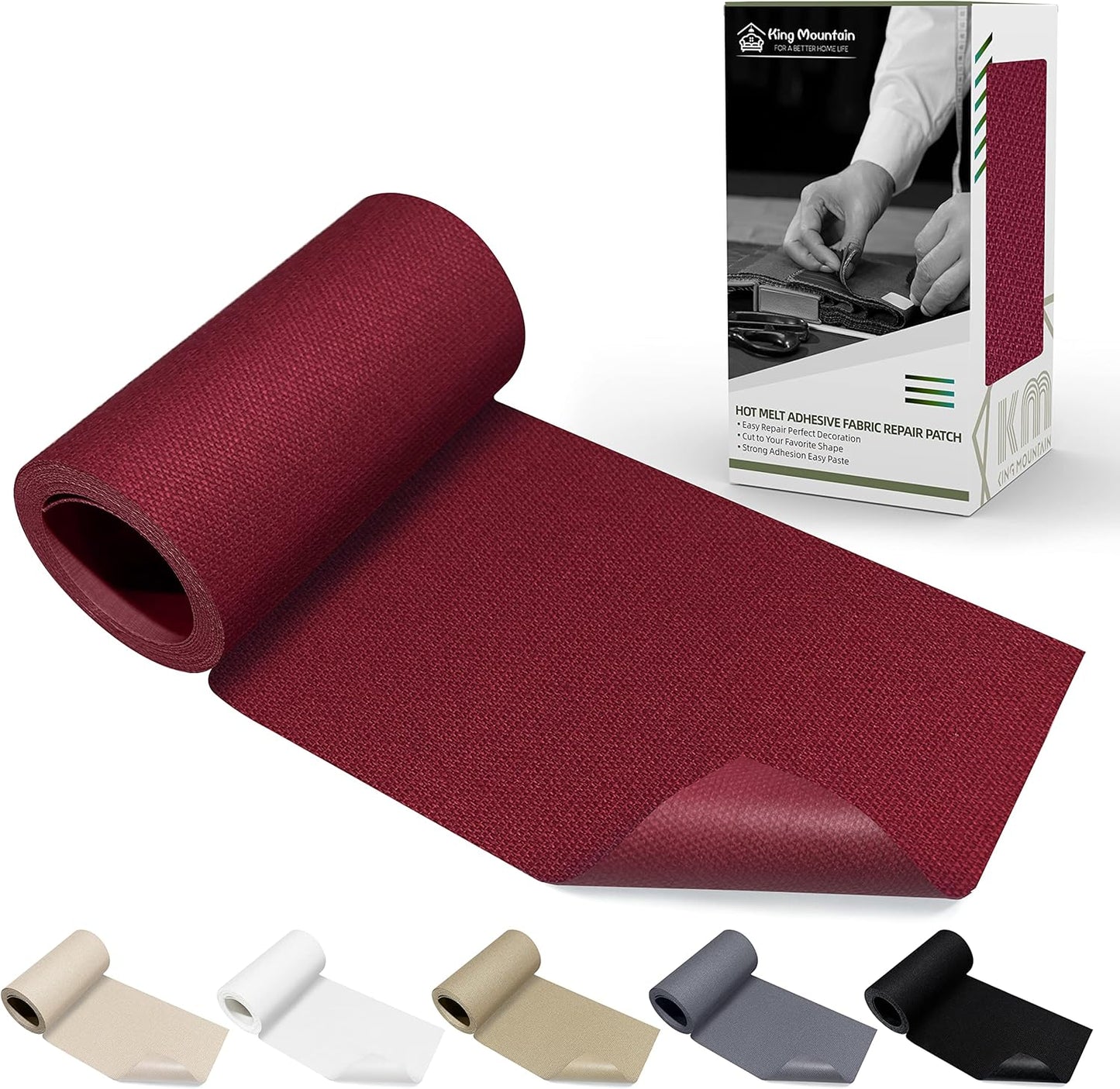 KING MOUNTAIN Canvas Iron on Patch,3"×60",Waterproof 100% Cotton Fabric Repair Patch,Used for Various Sofa,Tent,Clothes,Seats,Suitcases (Burgundy)