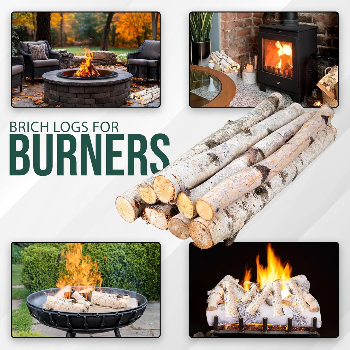 17 Inch Natural Birch Logs - Decorative Dried Birch Wood Logs for Fireplace, Wedding Centerpieces - Unfinished Wood DIY Crafts, & Home Décor - Birch Log Bundle for Indoor Display (8 PCS) (1"-2.5" DIA)