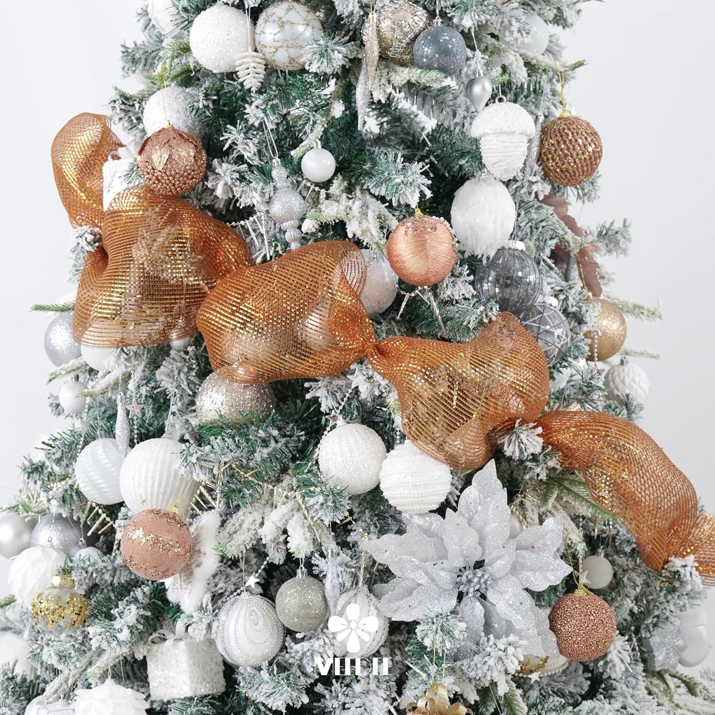 MEEDEE Deco Mesh Copper Brown Mesh Ribbon 10 Inch Deluxe Wide Foil Metallic Mesh Fall Deco Mesh Harvest Mesh Ribbon for Wreaths, Garland, Christmas Tree, Gift Wrapping, Bows Making (30 Feet)