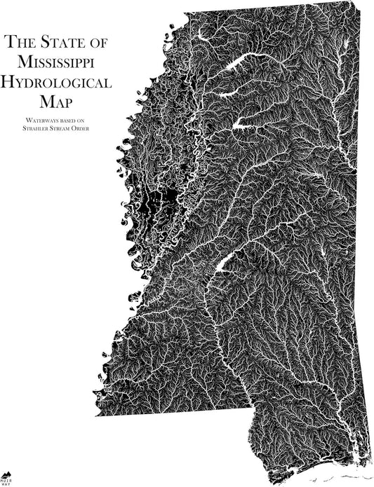 Muir Way Hydrological River Map of Mississippi - Watershed Topographic Wall Art for Home, Office, or Travel Decor - Unframed Flat Paper Print, 18x24