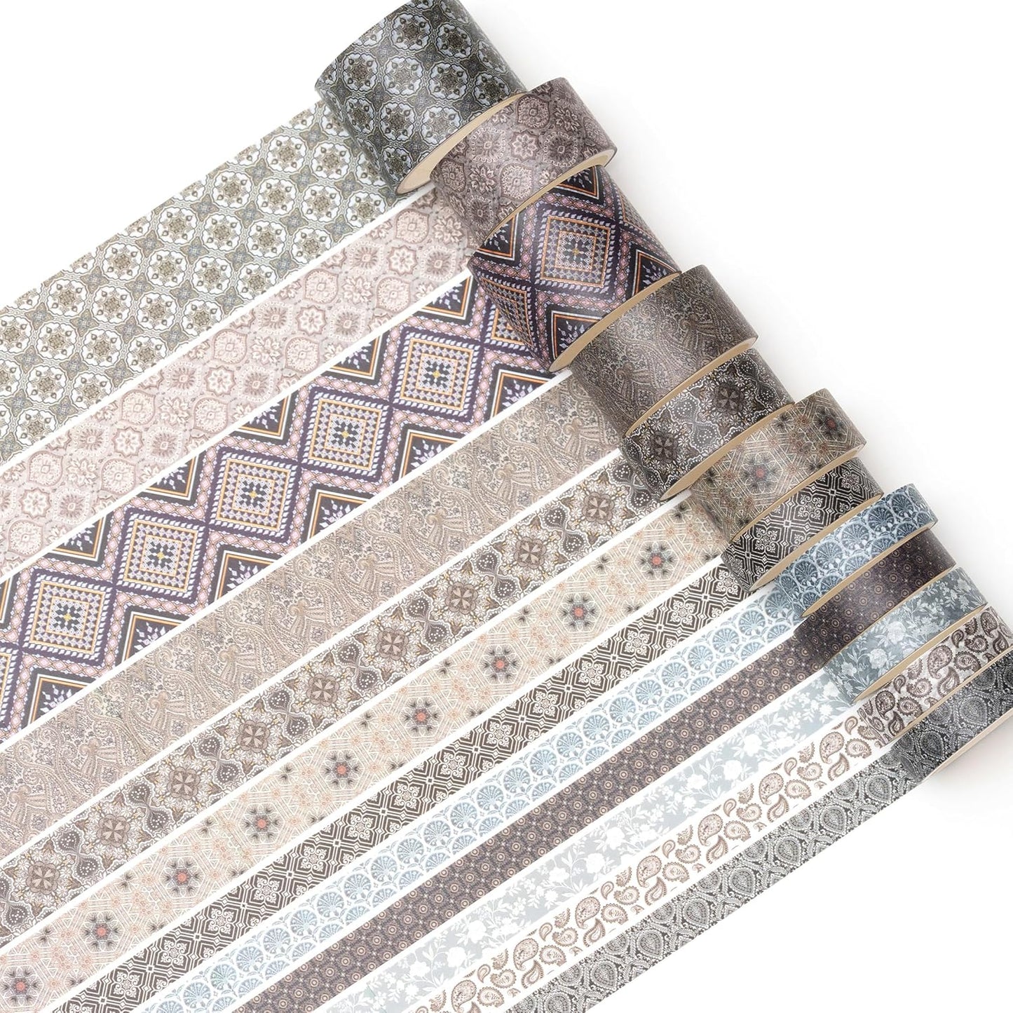 12 Rolls Exotic Charm Washi Tape Set Floral Arts Adhesive Tapes Geometric Garden Decorative Masking Tape Sets for Craft, Kids, Scrapbook, DIY, Gift Wrapping (Inked Gold)