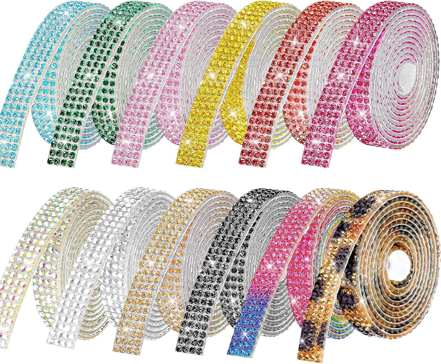 Rhinestone Ribbon Self Adhesive Crystal Rhinestones, 12-Rolls Bedazzling Strips, 12-Yard Rhinestone Strips for DIY Craft, Rhinestones for Crafting