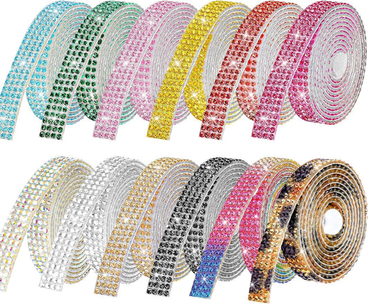 Rhinestone Ribbon Self Adhesive Crystal Rhinestones, 12-Rolls Bedazzling Strips, 12-Yard Rhinestone Strips for DIY Craft, Rhinestones for Crafting
