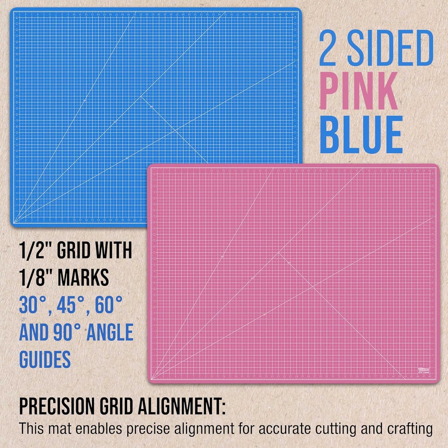 U.S. Art Supply 36" x 48" Self-Healing Cutting Mat 5-Ply - Double-Sided Pink/Blue Craft Mat, Non-Slip Cutting Mats for Crafts, Sewing, Quilting, Scrapbooking