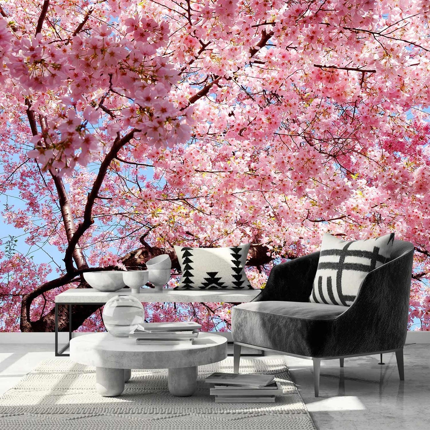 AFZEVEB-Pink Flower Wallpaper Natural Landscape Floral Wall Mural for Bedroom 159"x107"(Not Peel and Stick)