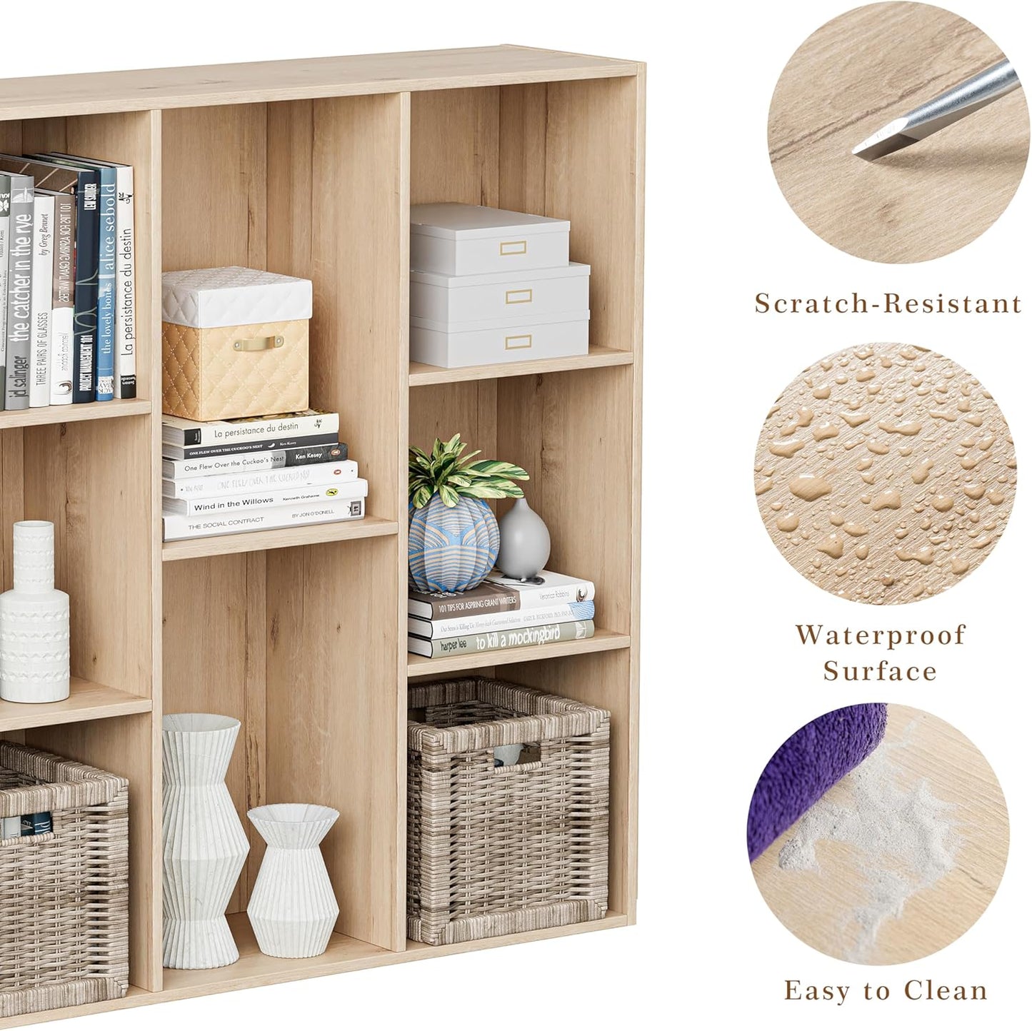 Wooden Cube Storage Organizer with Closed Back Panel, 11in Cube Shelf Opening, Bookshelf, Display Shelf,Closet Cabinet for Home and Office (White Oak, 8-Cube 35.98L*9.45W*35.91H)