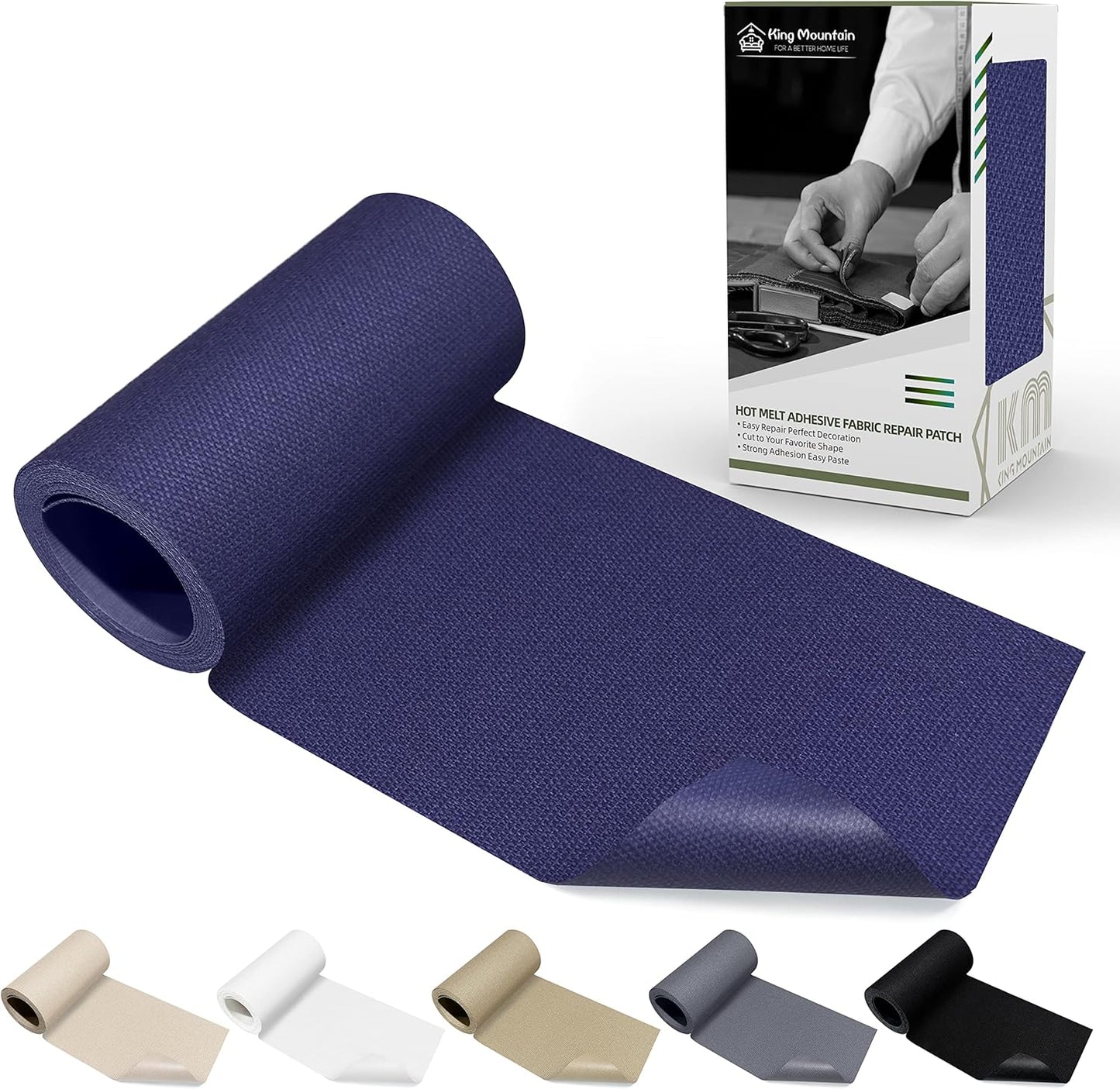 KING MOUNTAIN Canvas Iron on Patch,3"×60",Waterproof 100% Cotton Fabric Repair Patch,Used for Various Sofa,Tent,Clothes,Seats,Suitcases (Dark Blue)