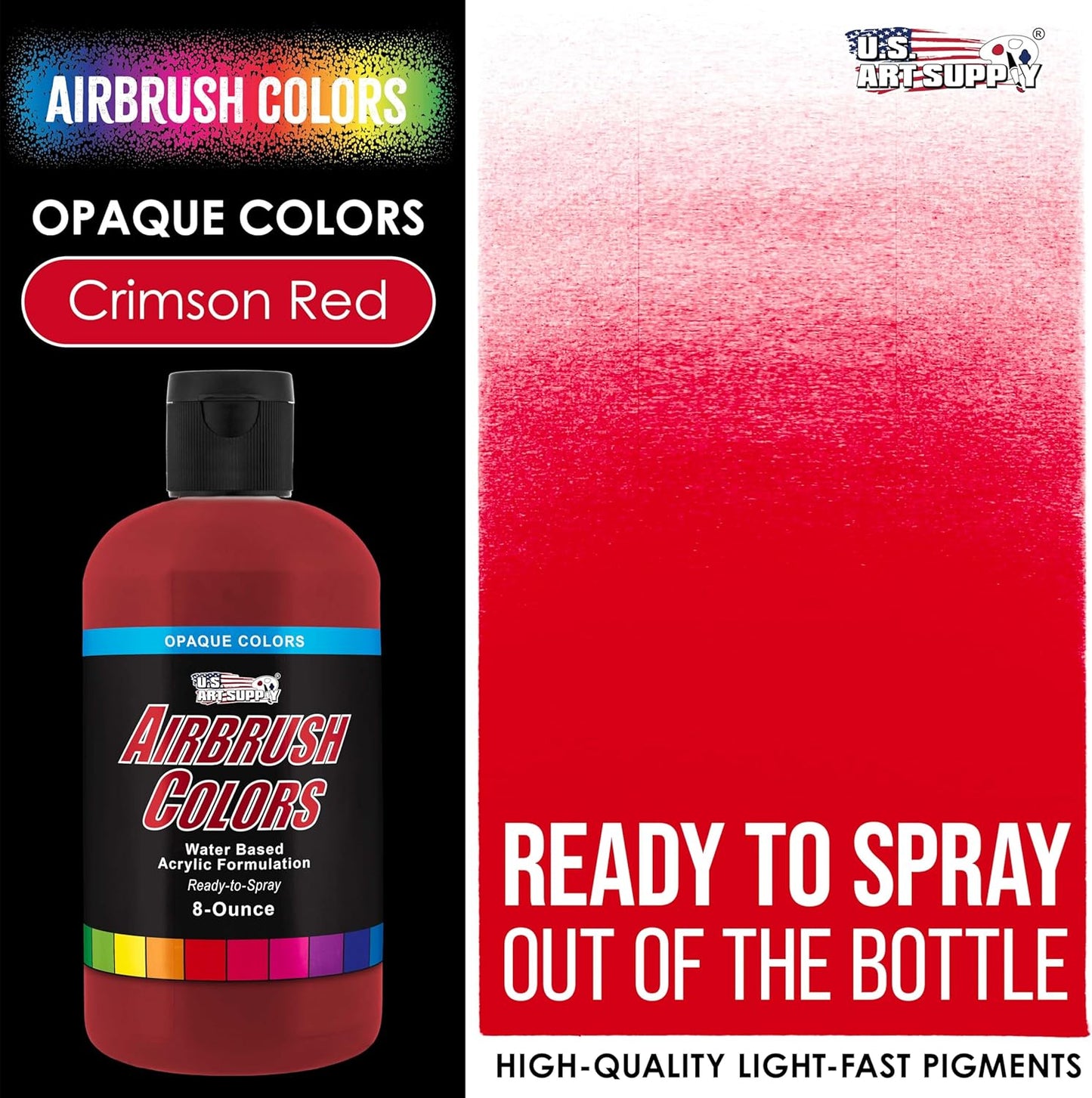 U.S. Art Supply Opaque Crimson Red Acrylic Special Effects Airbrush Paint - 8oz Ready to Spray Air Brush Paint for Nails, Models, Fabric - Water-Based Air Brush Painting