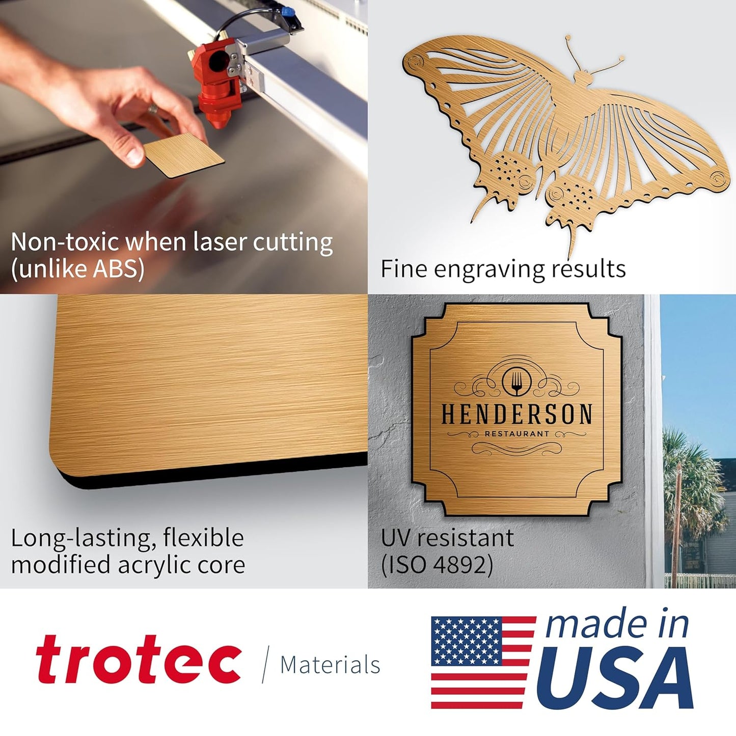 Trotec | Metallic Looking Acrylic Sheet | 12"x20"x1/16, 4 Pcs | Brushed Brass/Black | Metallic Finish - Scratch Resistant for Laser Engraving & Cutting,Printing,Glowforge,Name Plate | USA Made