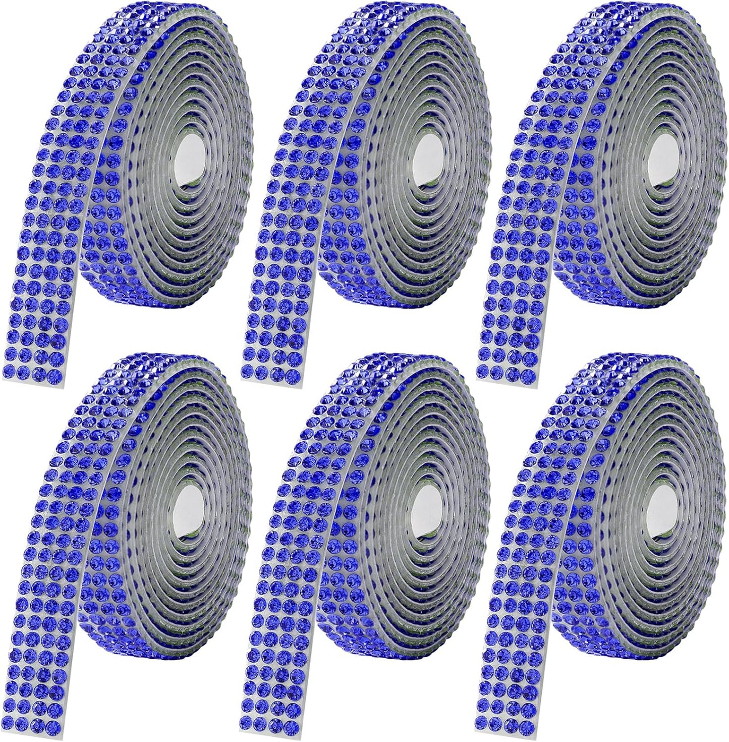 Rhinestone Ribbon Self Adhesive, 6-Yard Bedazzling Strips, 6-Rolls Rhinestone Strips for DIY Craft, Rhinestones for Crafting, Home Decor and Special Events, Blue