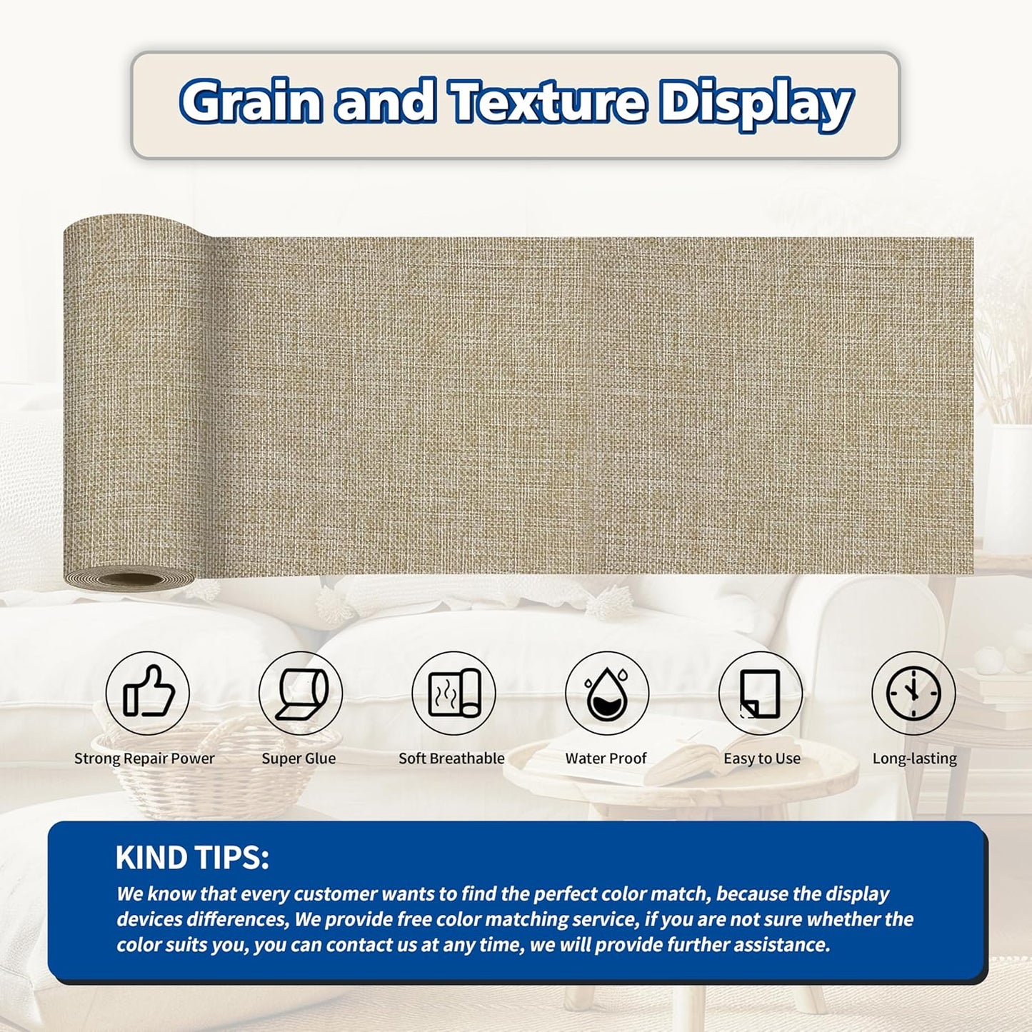 KING MOUNTAIN Linen Repair Patches, Self-Adhesive Linen Fabric Patches, 4 X 63 inch Extra Size, Multi Color, Can be Used for Linen Sofa Repair and Linen Clothes Repair (Cocoa Color)