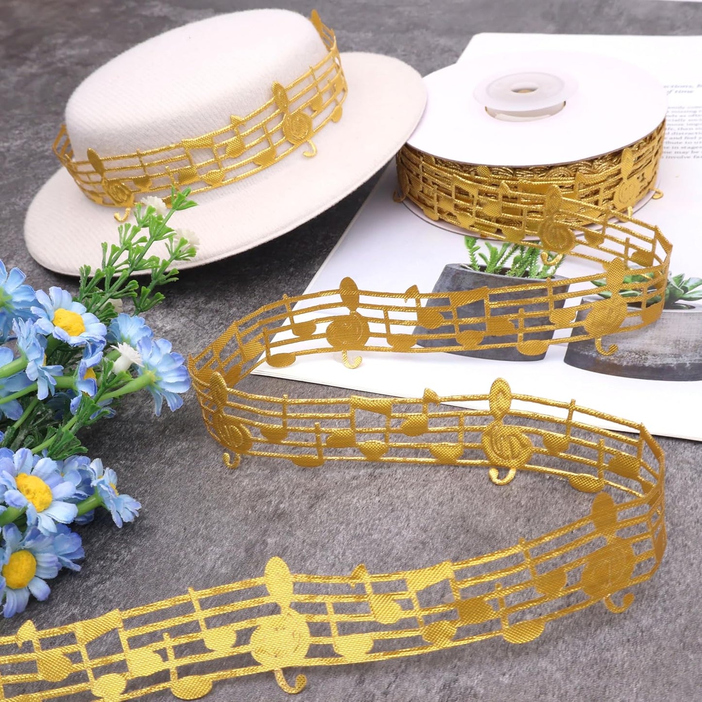 Golden Music Note Ribbon Grosgrain Ribbon Notation Craft Music Accessories Trim for Homecoming Mum Supplies Christmas (20 Yards/Roll)