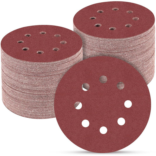 100 PCS 5 Inch Sanding Discs 220 Grit, Round Hook and Loop Sandpaper for Random Orbital Sander