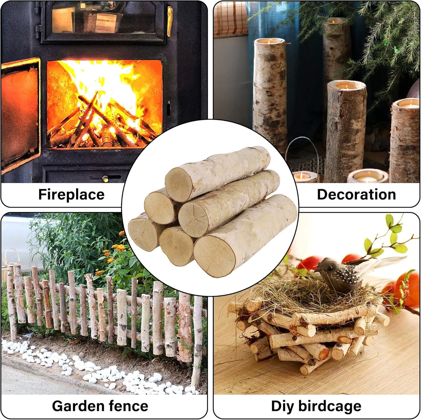 6 Pack Birch Logs for Fake Fireplace Decorative White Birch Branches Logs Unfinished Natural Wood DIY Crafts for Indoor Home Decoration Electric Fireplace Decor (3.2"-4" Dia.)