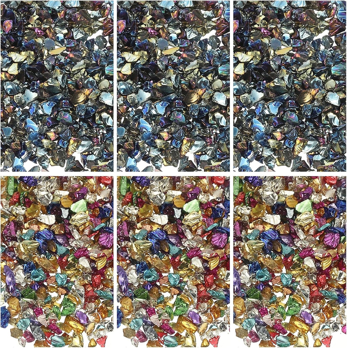 uxcell 6 Colors Crushed Glass Chips, 1-3mm Irregular Glitter Metallic Glass Broken Glasses Pieces with Laser Bag for Craft DIY Vase Epoxy Halloween Decoration 32g, Multicolor