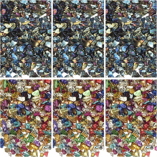 uxcell 6 Colors Crushed Glass Chips, 1-3mm Irregular Glitter Metallic Glass Broken Glasses Pieces with Laser Bag for Craft DIY Vase Epoxy Halloween Decoration 32g, Multicolor