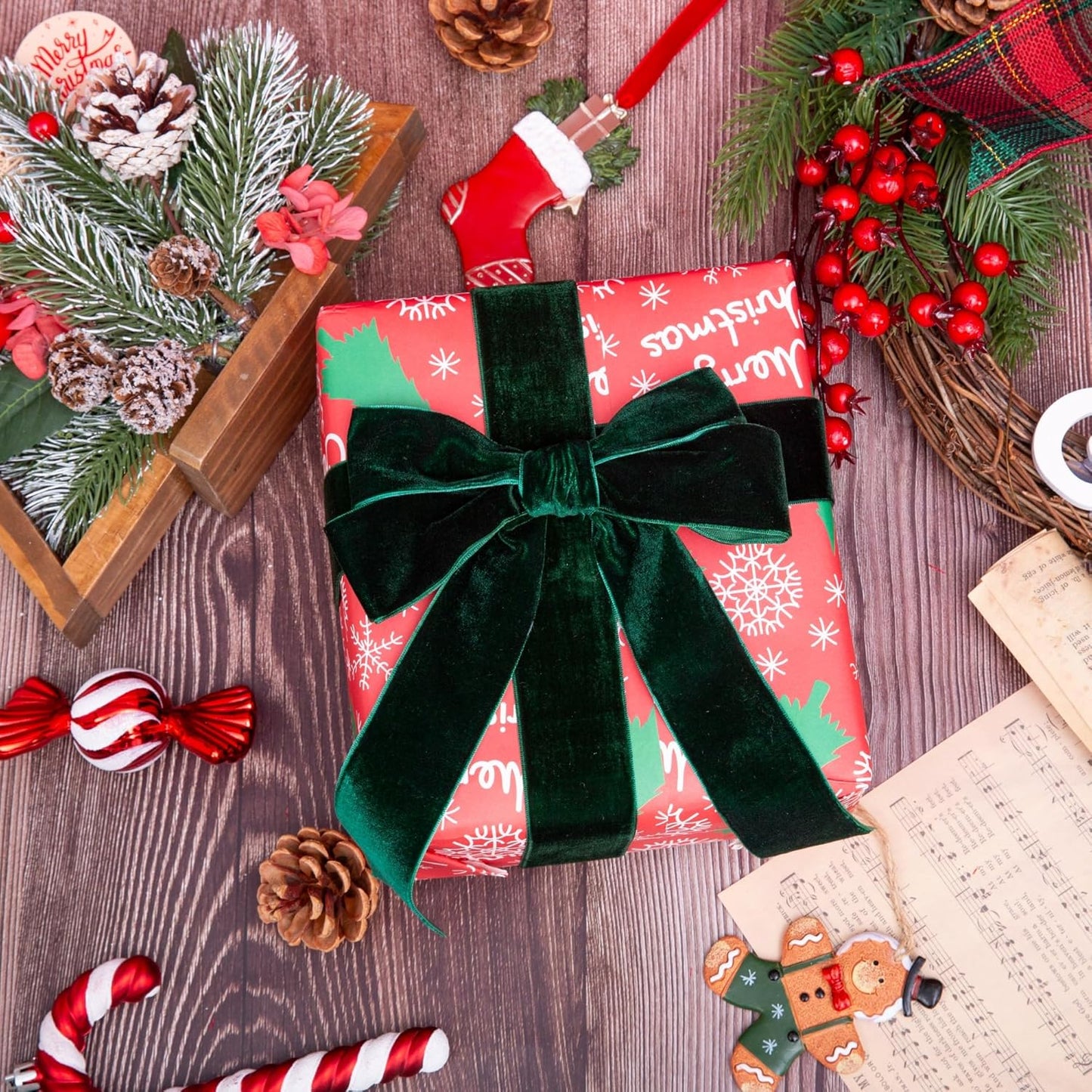 Hunter Green Velvet Ribbon, 1 1/2-Inch by 25-Yard Spool