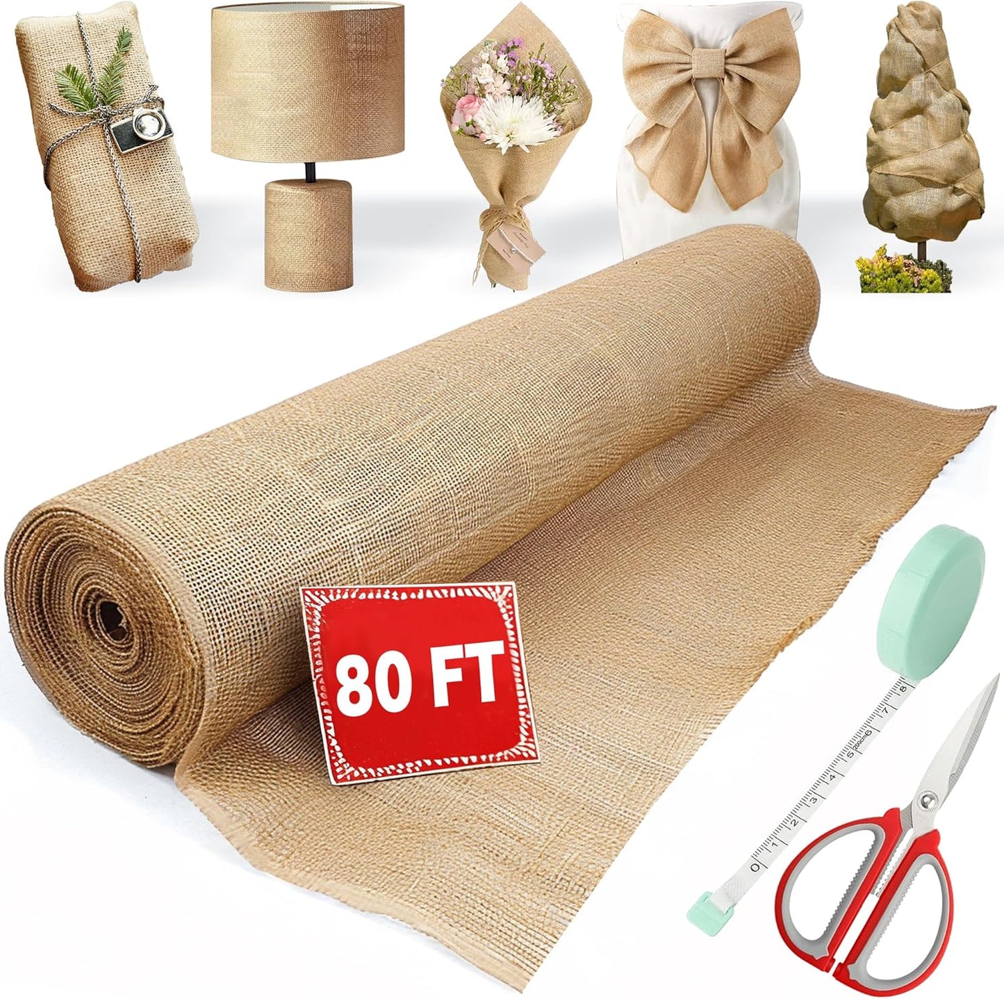 40“ x 80/160 Feet Burlap Roll Multipurpose Burlap Tree Wrap High Density Jute Fiber, Burlap Fabric for Gardening, Weed Barrier, Craft Projects and Party Decor (40in * 80ft)