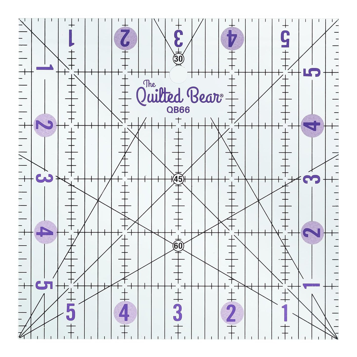 The Quilted Bear Quilting Rulers - Transparent Acrylic Non Slip Quilting, Patchwork & Sewing Ruler with Clear Black Lines & 30, 45 & 60 Degree Angles for Perfect Accuracy & Precision (6" x 6")