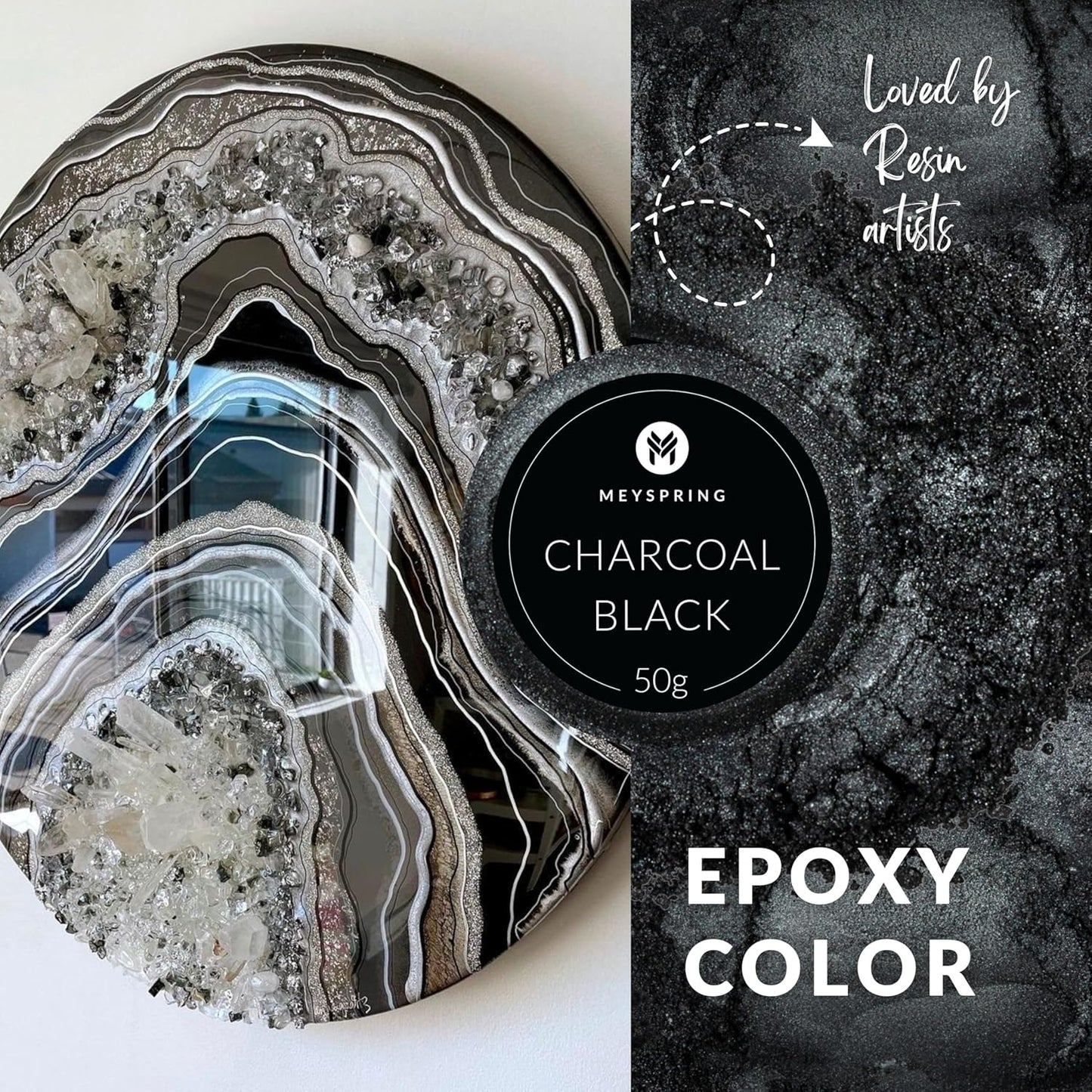 MEYSPRING Charcoal Black Mica Powder for Epoxy Resin - 50 Grams - Great for Resin Art and UV Resin - Epoxy Resin Color Pigment