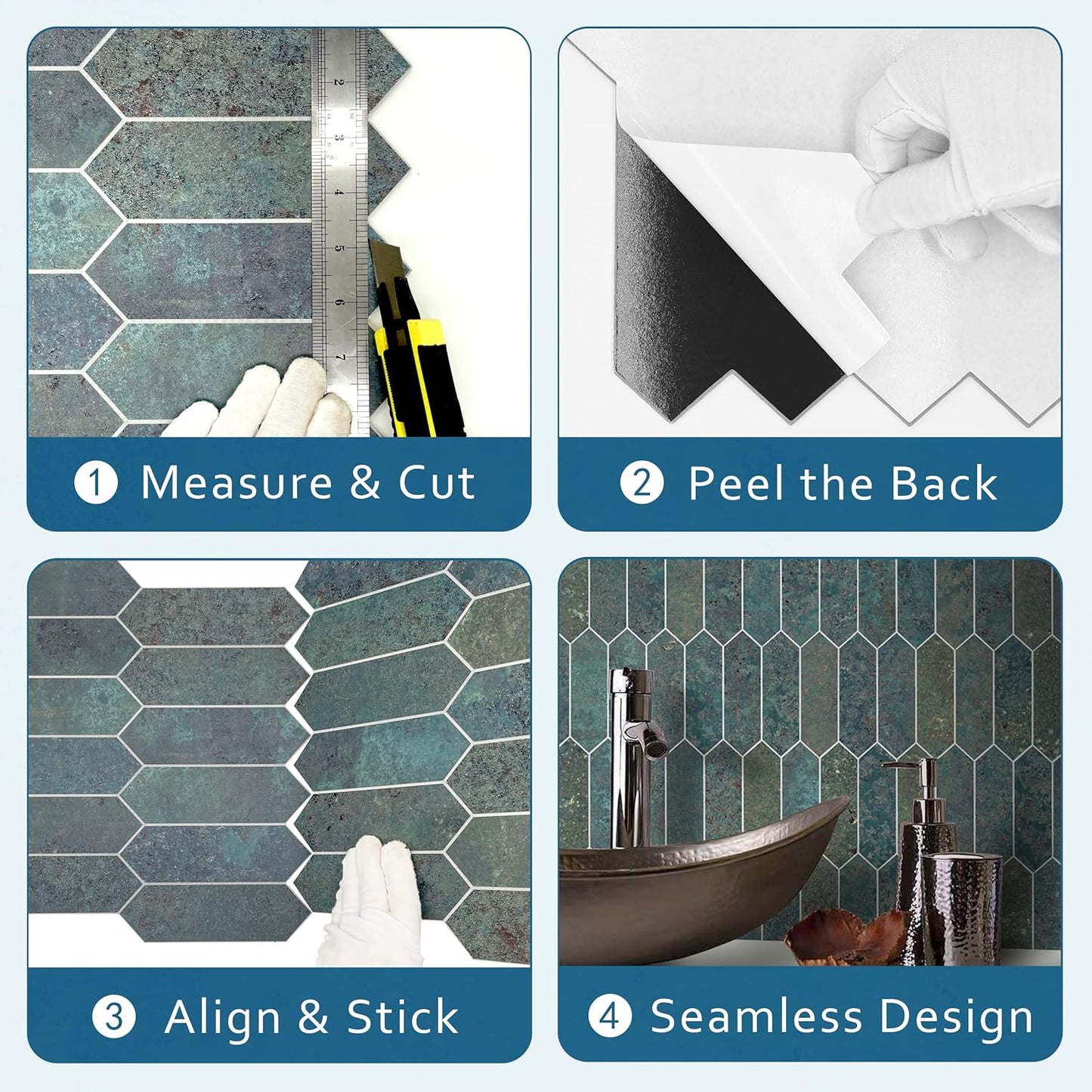 SUNWINGS Backsplash Tile for Kitchen Peel and Stick, Stone Composite Self Adhesive Tiles Faux Marble Pattern Long Hexagon Mosaic Wall Tile for Kitchen, 12 Inch x 11.22 Inch 10 Sheets Green