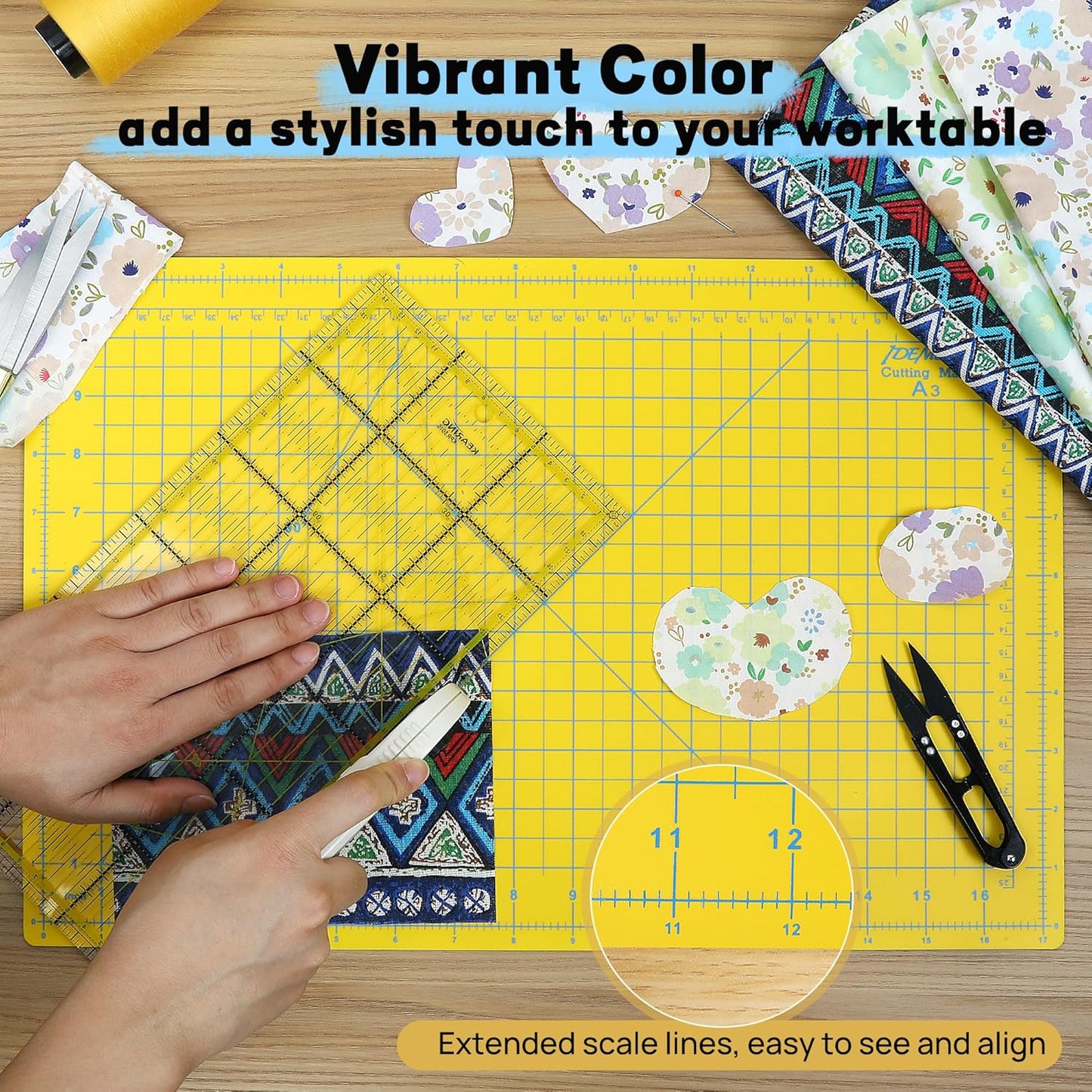 Premium Self Healing Cutting Mat 18'' x 12'', A3 Non-slip Sewing Mat for Quilting, 5-Ply Rotary Cutting Board Double-Sided for Crafts Cutting Fabric Scrapbooking Modeling Projects, Lemon Yellow