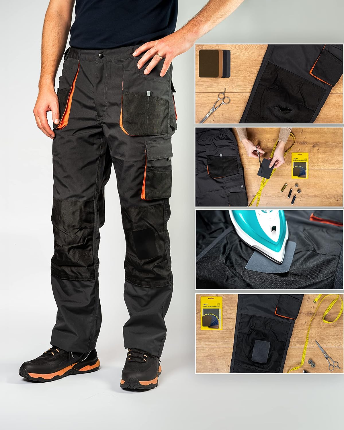 ZEFFFKA Premium Quality Fabric Iron-on Patches Inside & Outside Strongest Glue 100% Cotton Deep Blue Khaki Gray Brown Repair Decorating Kit 12 Pieces Size 3" by 4-1/4" (7.5 cm x 10.5 cm)