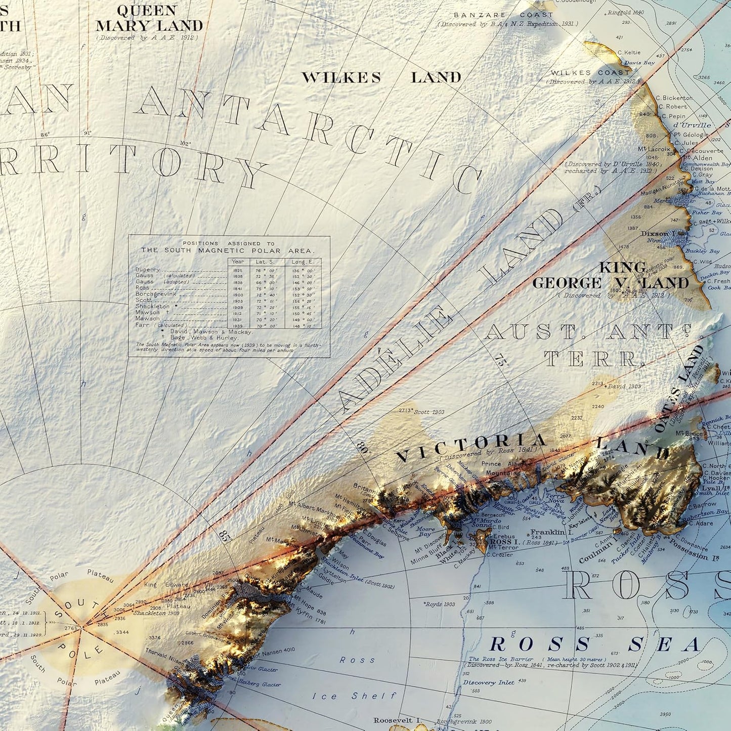 Muir Way Shaded Relief Elevation Map of Antarctica - Vintage-Style Topographic Wall Art with Map Look - Unframed Flat Paper Print, 20x26