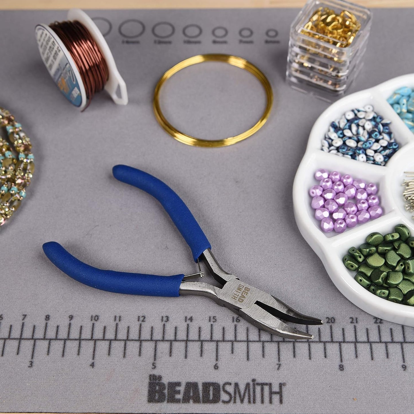 The Beadsmith Color-ID Bent Chain Nose Plier – 5 inches (127mm) – Blue Comfort Grip Handle – Polished Steel Head and Double-Leaf Spring - Tool for Jewelry Making