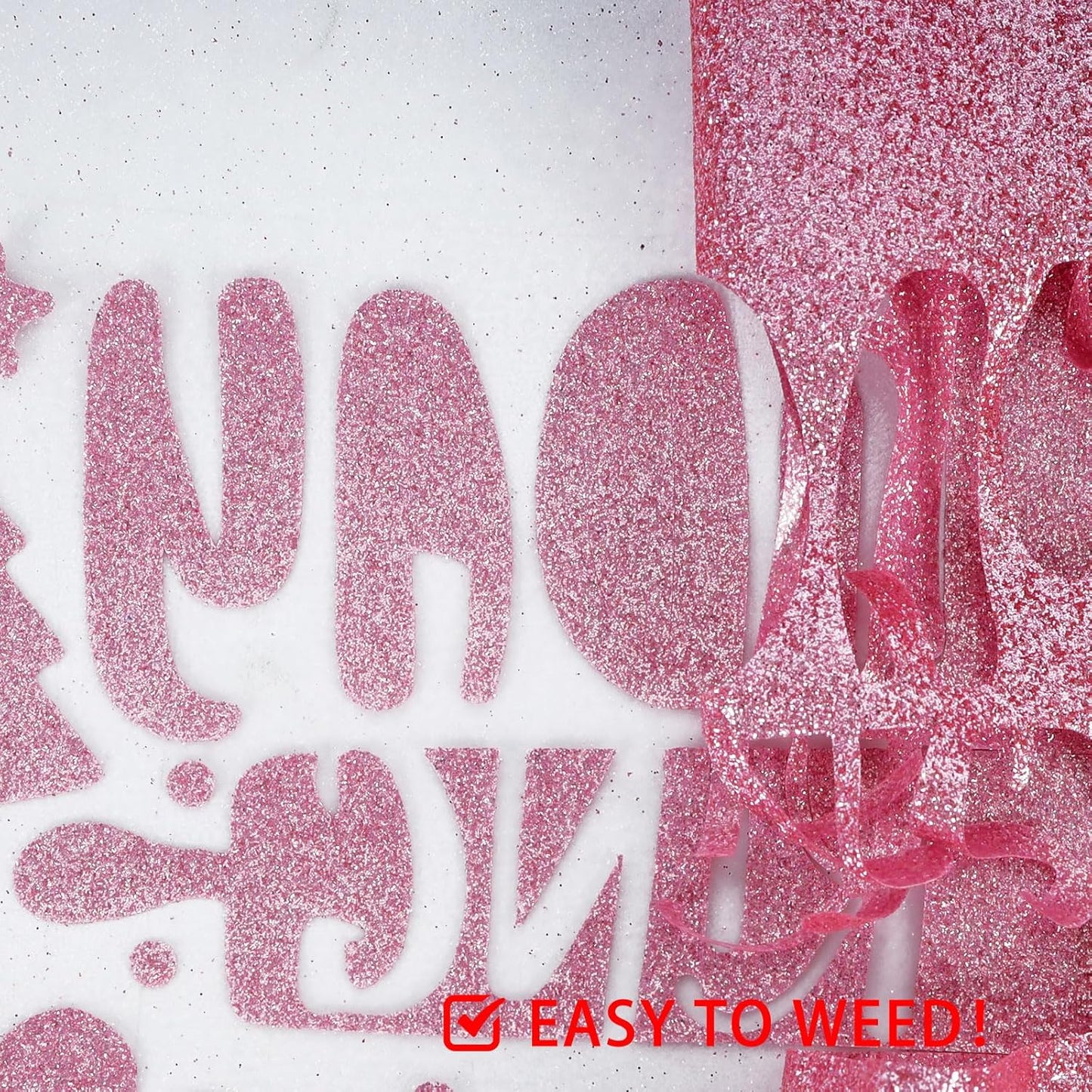 FUNKAKA Glitter Pink HTV Heat Transfer Vinyl Rolls, 12" x 25ft PU Iron on Vinyl for T-Shirt Pink Glitter HTV Vinyl for All Cutter Machines Easy to Cut & Weed for Heat Vinyl Design