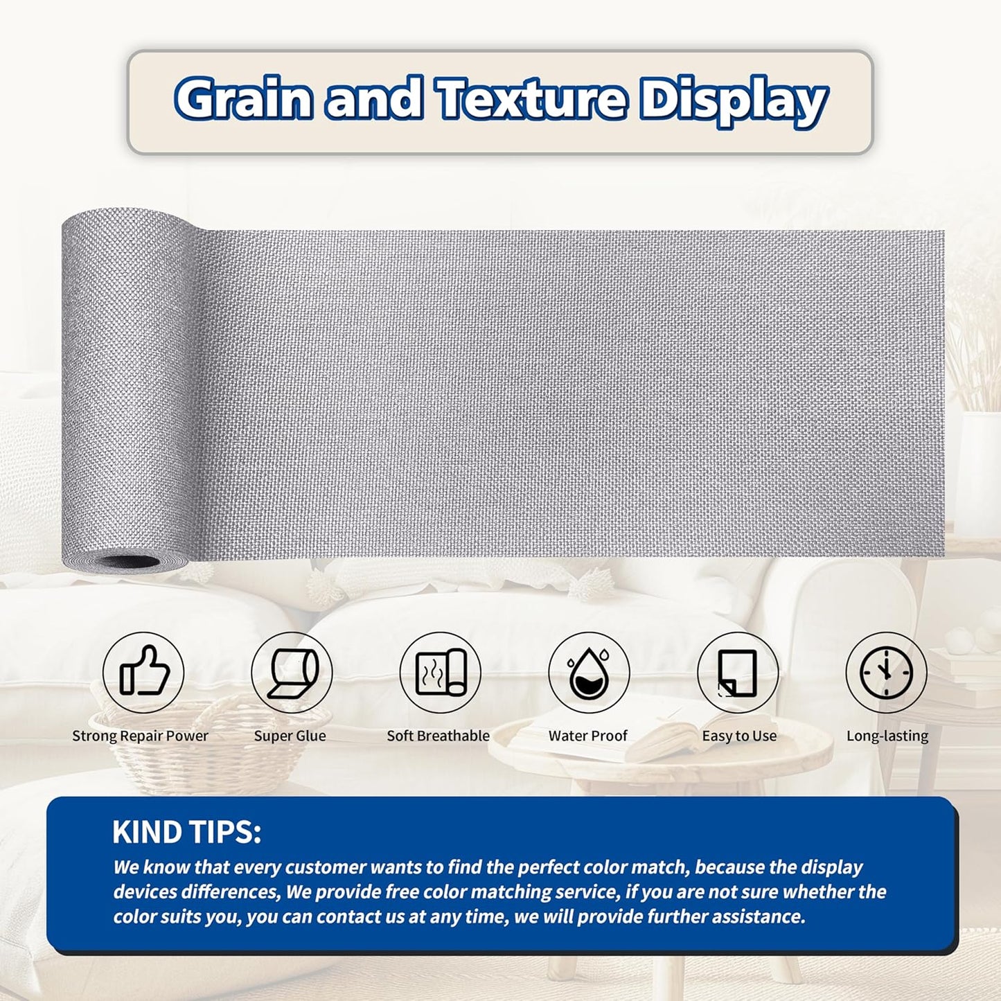 KING MOUNTAIN Linen Repair Patches, Self-Adhesive Linen Fabric Patches, 4 X 63 inch Extra Size, Multi Color, Can be Used for Linen Sofa Repair and Linen Clothes Repair (Light Grey 3.0)