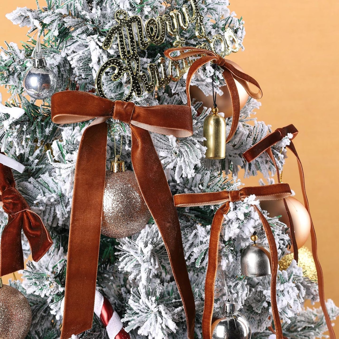 LaRibbons Thin Velvet Ribbon 1 Inch x 25 Yards, Copper Velvet Ribbon for Christmas Tree, Gift Wrapping, Wreath Bow, Outdoor Decoration