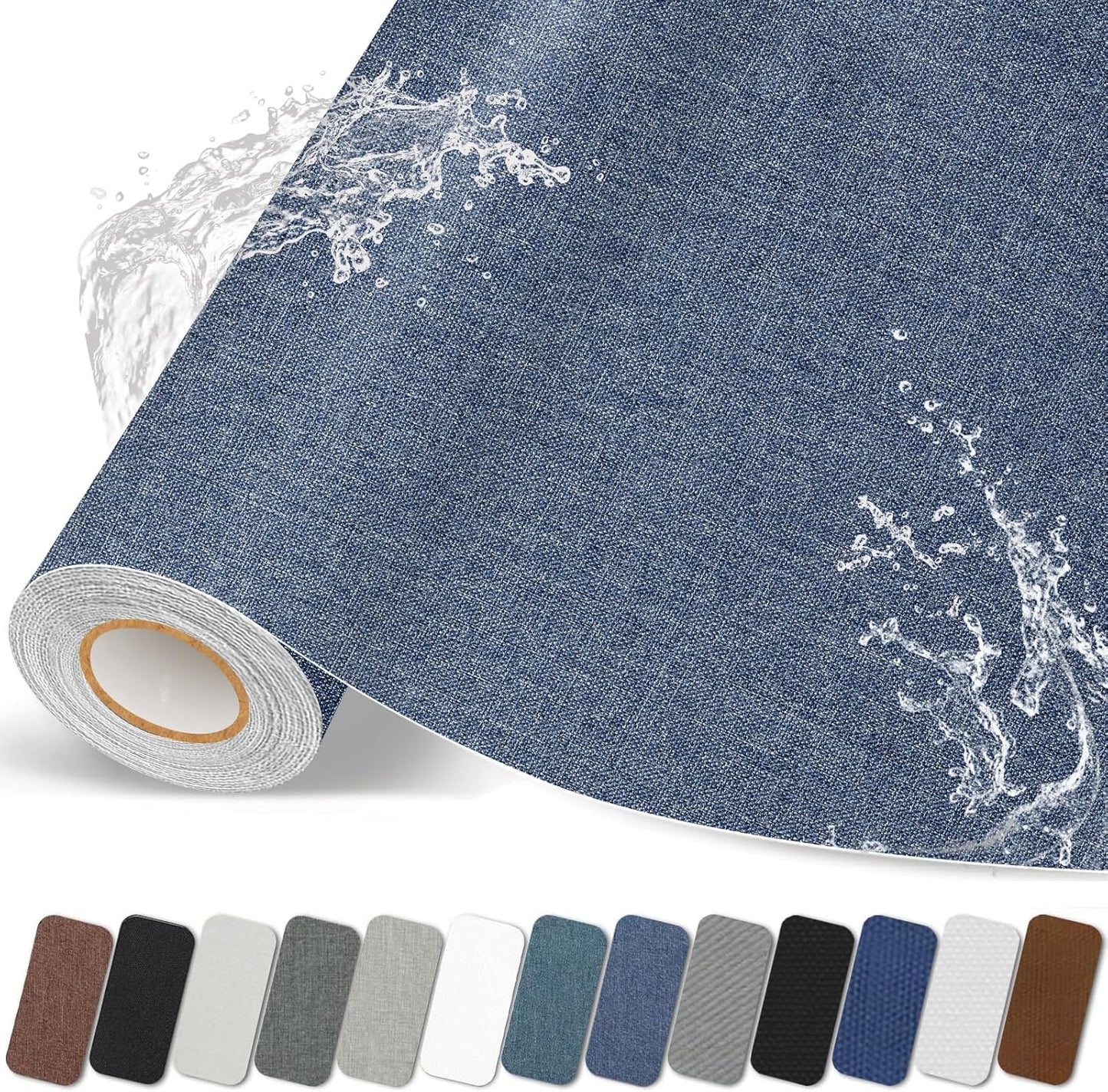 Fabric Repair Patches, 17X158 inch Linen Self-Adhesive Fabric Repair Tape, Strong Sticky Linen Patch for Sofas, Tote Bags, Clothing, Car Seats, Furniture（Dark Blue, 17X158 inch）