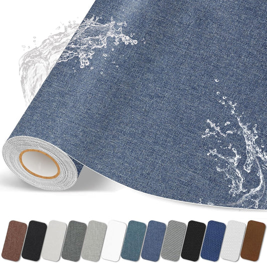 Fabric Repair Patches, Linen Self-Adhesive Fabric Repair Tape, Strong Sticky Linen Patch for Sofas, Tote Bags, Clothing, Car Seats, Furniture（Dark Blue, 3.5X79 inch）