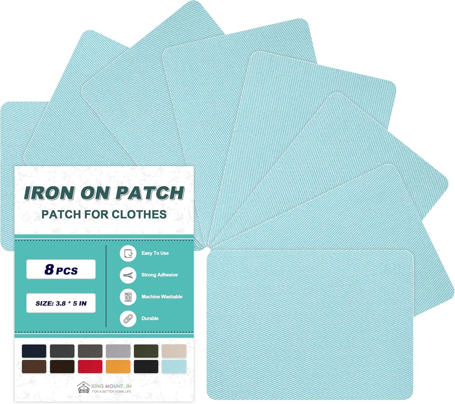 Iron on Patches for Clothes, 8 Pieces Patches for Cloth, 100% Cotton Fabric Patches for Clothing, Bag, Hat Repair, Clothing Repair Decorating Kit 3.7" by 4.9" (9.5 cm x 12.5 cm, Light Blue)