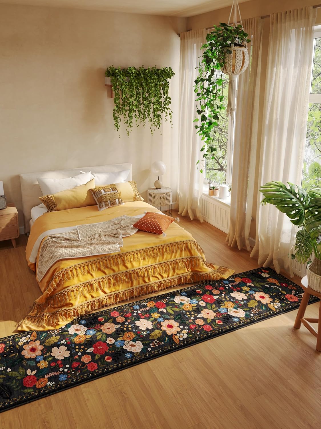 Rugcomf Runners for Hallways Kitchen Rug Non Slip 2'x 10' Long Washable Runner Rugs with Rubber Backing Soft Floral Carpet Runner for Hallways, Kitchen, Laundry, Bedroom, Bathroom(Black)