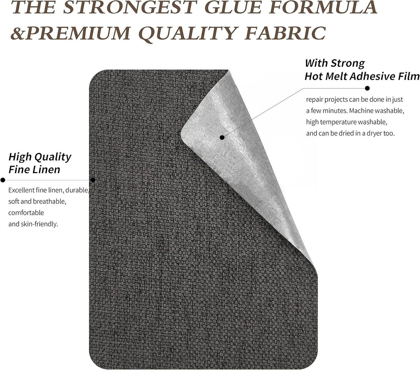 King Mountain Premium Linen Fabric Iron-on Repair Patch, Inside&Outside Fabric Repair Patch, 3"x60" with Backing Glue Linen Repair Decorative Patch kit (Linen-3"x60", Dark Grey)