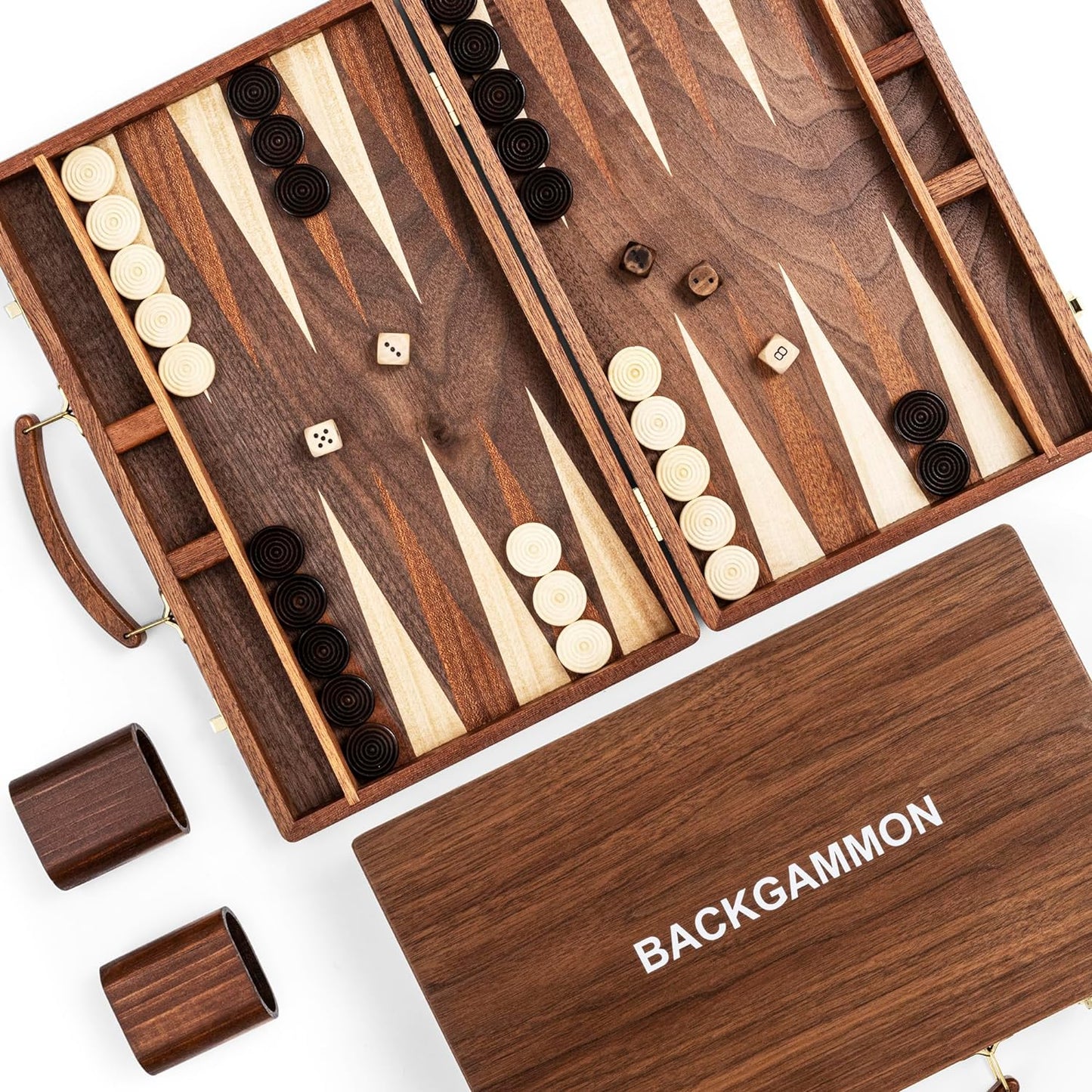 ropoda Sapele Wood Backgammon Board Game Set (15 Inches) for Adults and Kids - Classic Board Strategy Game - Portable and Travel Backgammon Set with Wooden Playing Pieces and Accessories