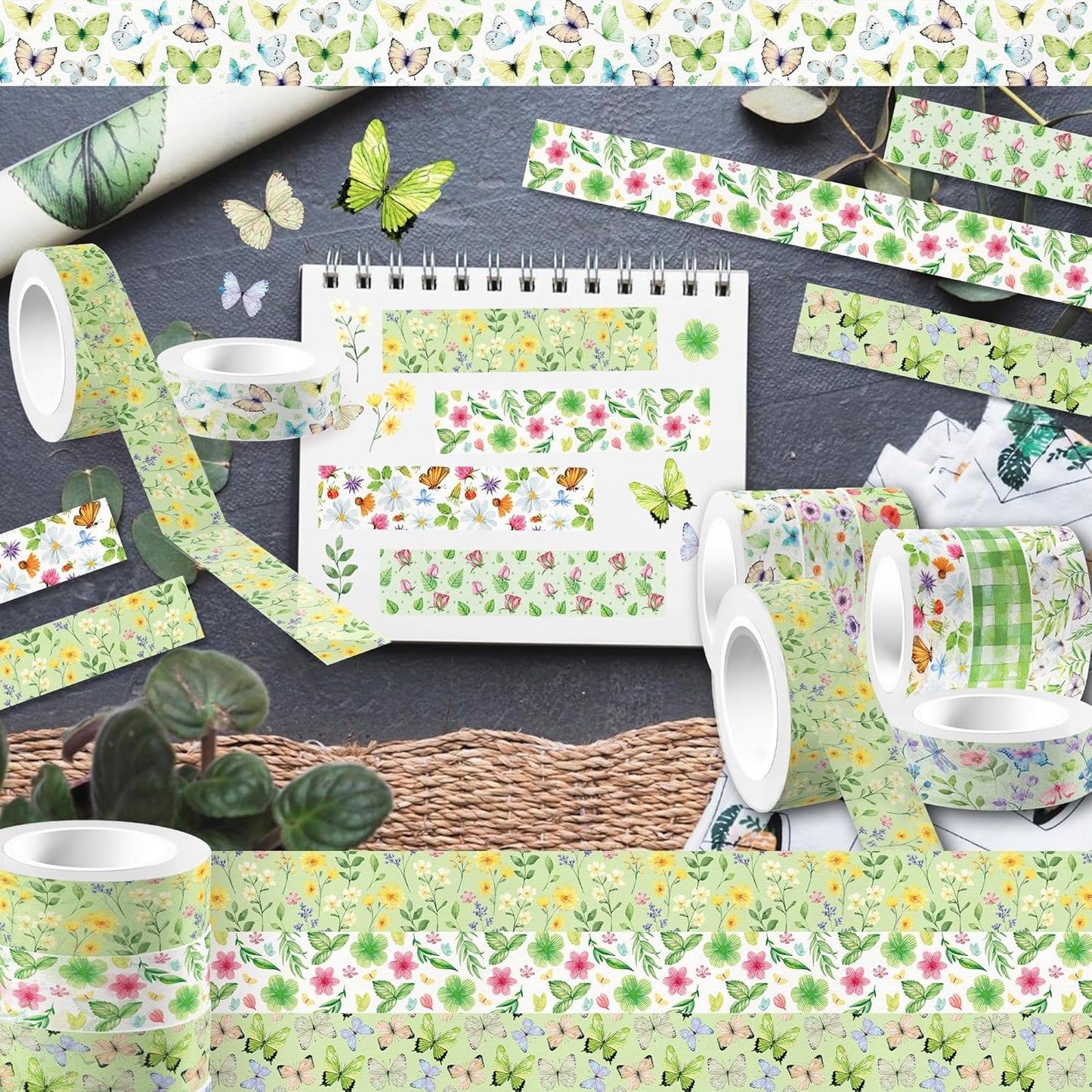 Adirasenotek Floral Washi Tape Set 12 Rolls,Flower Butterfly Washi Tape Decorative Paper Stickers Decorative Tape,DIY Art Crafts Wrapping Decor for Gifts Wrapping